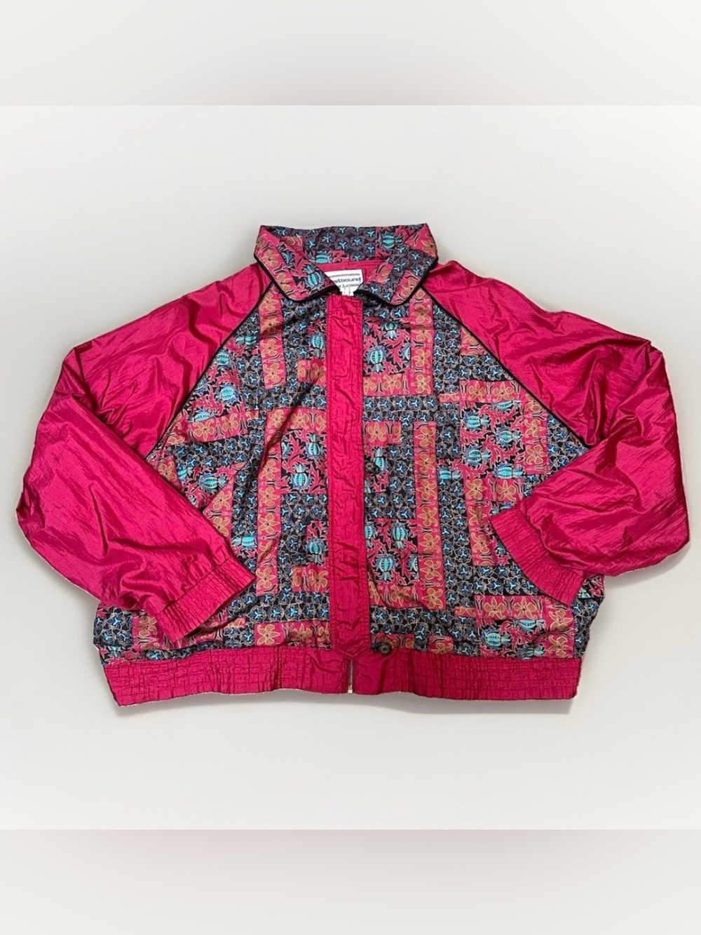 VTG 90s Men’s XL Floral Burgundy Windbreaker Jacket Multicolor Full Zip Baggy